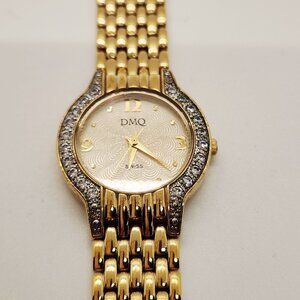 Diamonique Gold Tone Swiss Watch Womens Crystal Accent Dress Bracelet 6.5 Inch